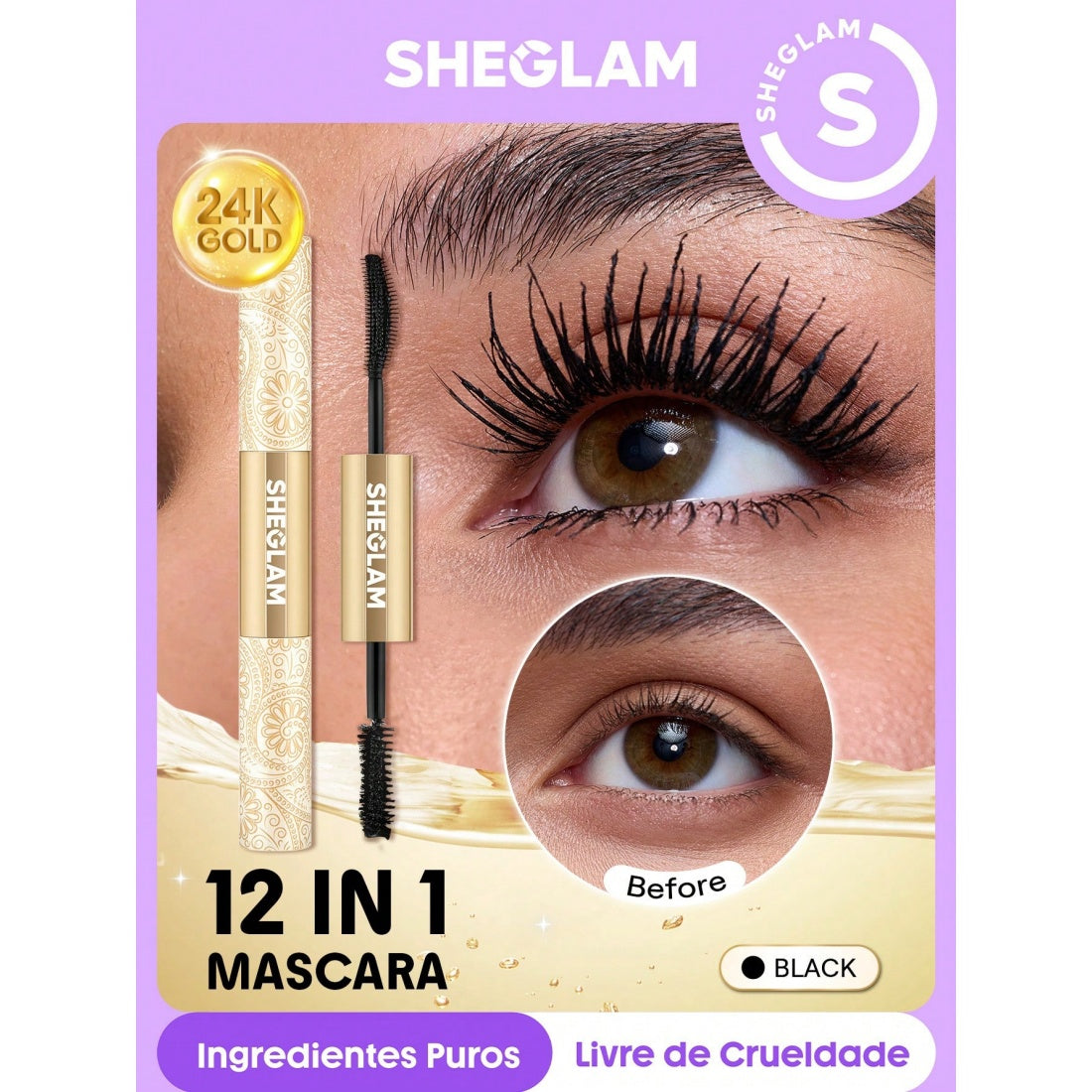 Mascara tout-en-un multi-effets 24k SHEGLAM - Noir waterproof