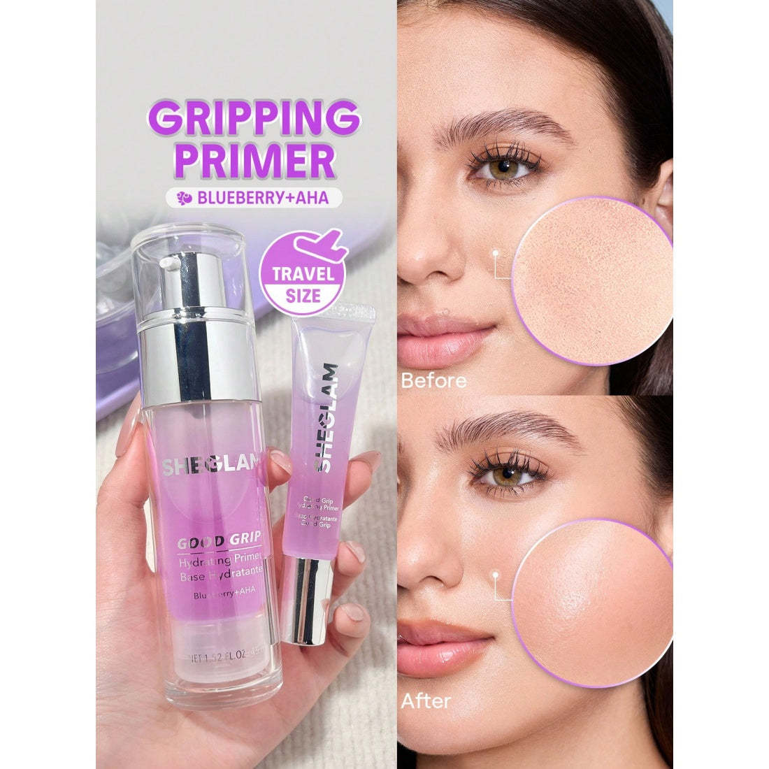 Prebase hidratante Good Grip de SHEGLAM - Arándano + AHA - 15 ml