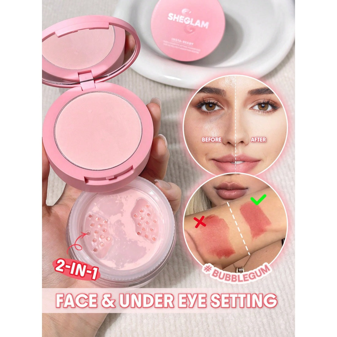 SHEGLAM Insta-Ready Face & Under Eye Setting Powder Duo-01 Bubblegum