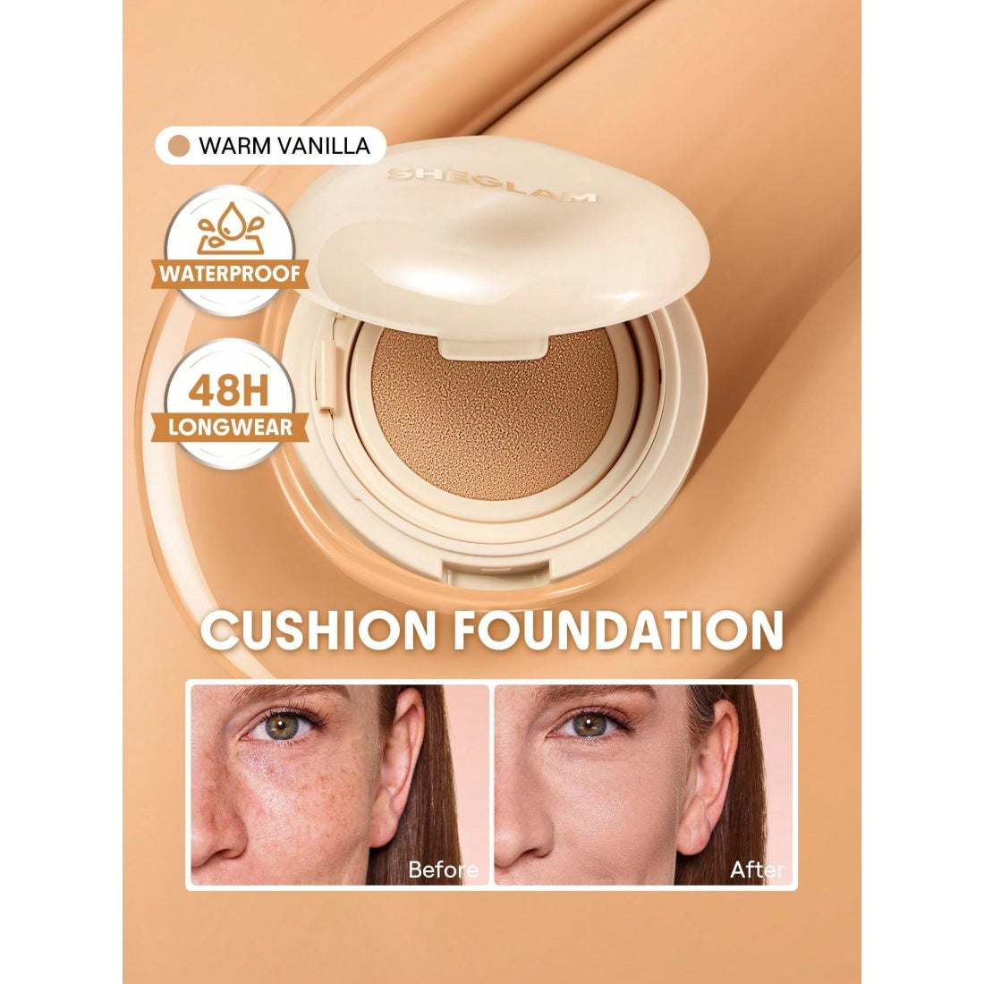 SHEGLAM Lock & Go Base de maquillaje en cushion de larga duración-Vainilla cálida