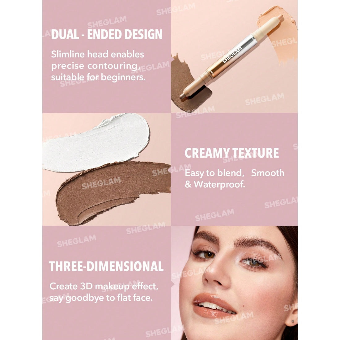 SHEGLAM Lápiz 2 en 1 para contorno e iluminador de nariz Fine Line - 02 Umber