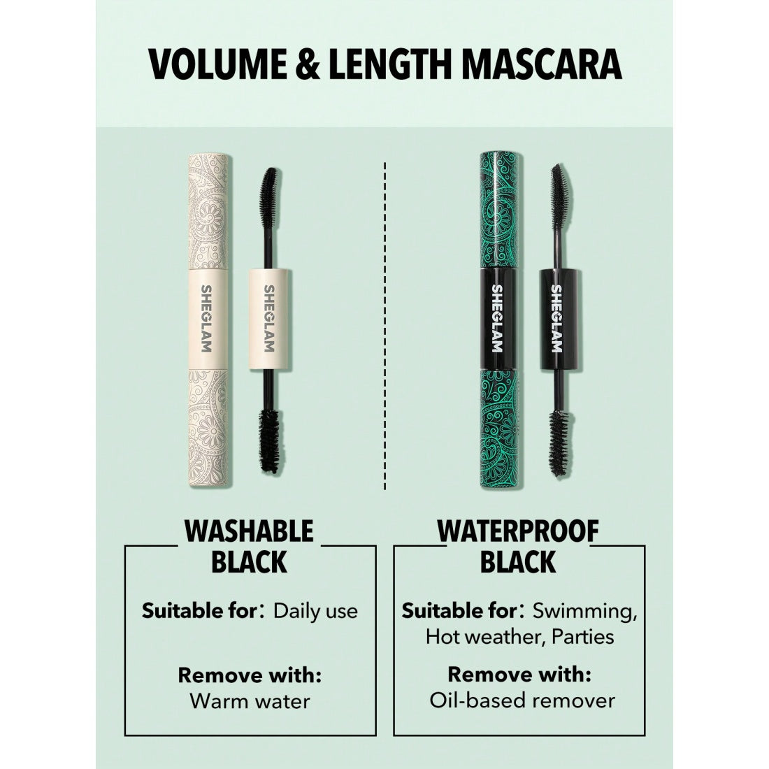 Mascara tout-en-un volume et longueur SHEGLAM - Noir waterproof