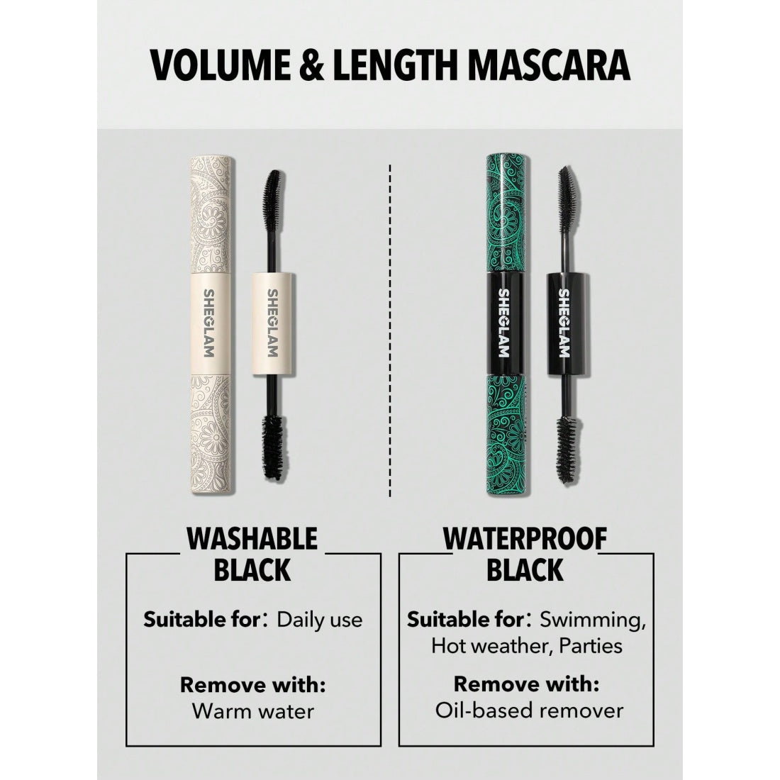 Mascara tout-en-un volume et longueur SHEGLAM - Noir lavable