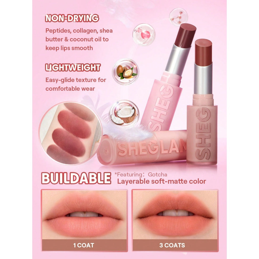 SHEGLAM Lip Veil Cushion Lightweight Lipstick-501 Strut