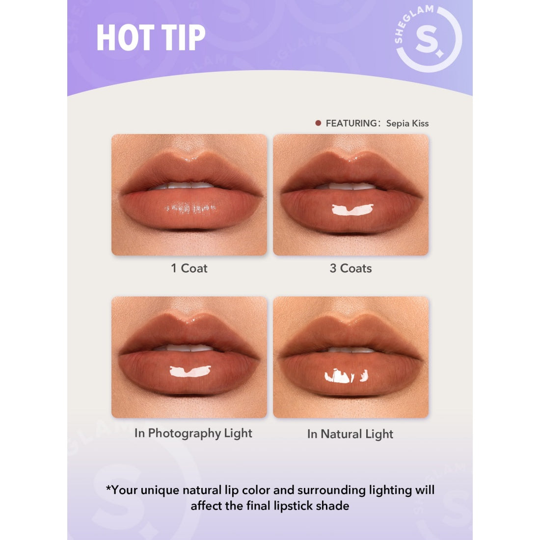 SHEGLAM Pout-Perfect Shine Voluminizador de labios-555 Beso sepia