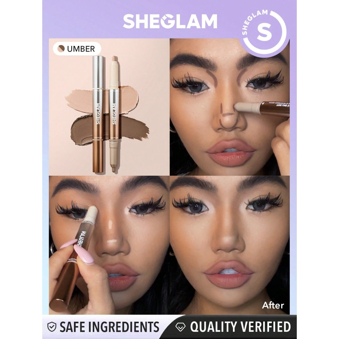 SHEGLAM Lápiz 2 en 1 para contorno e iluminador de nariz Fine Line - 02 Umber