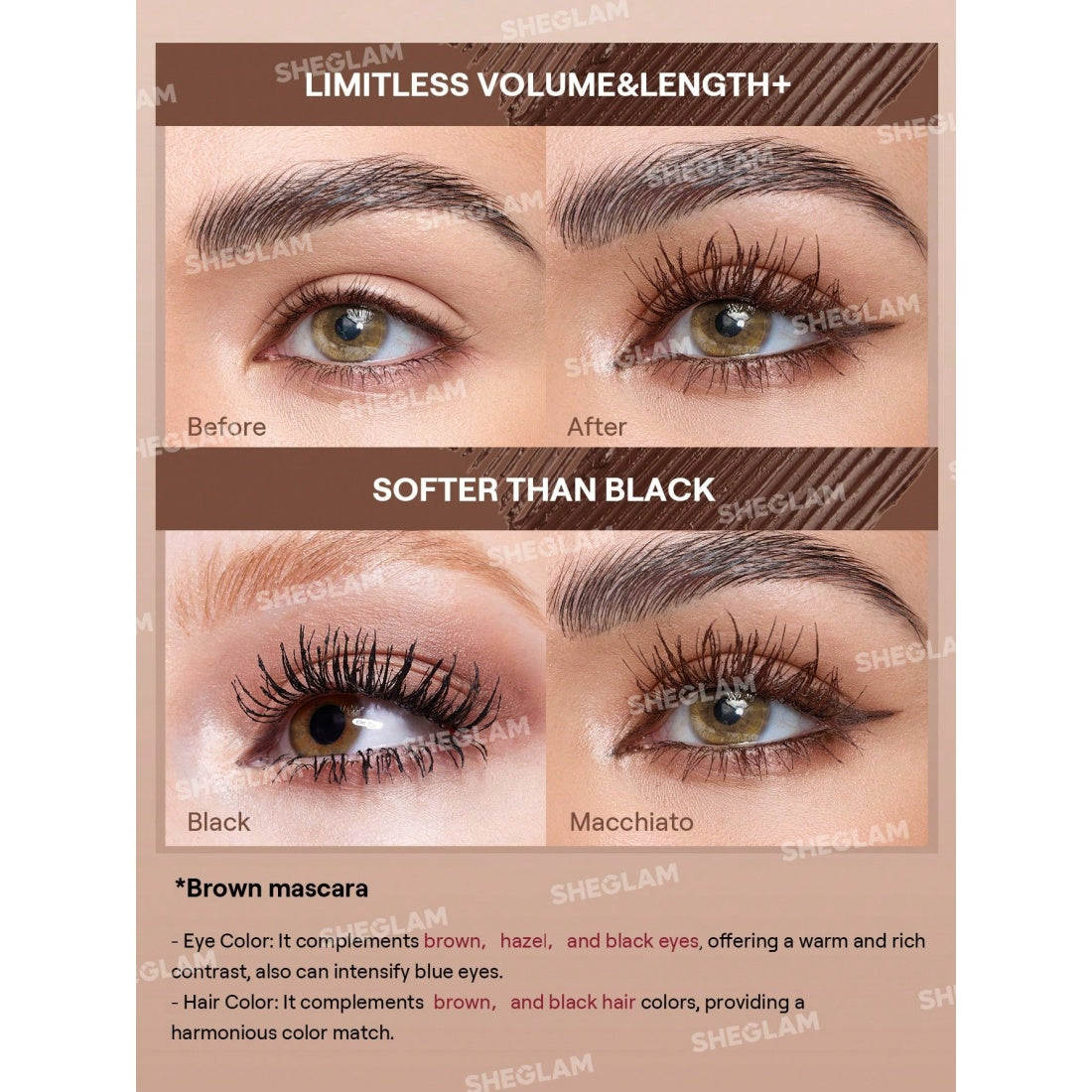 SHEGLAM All-In-One Volume & Length Mascara – Wasserfest – Macchiato