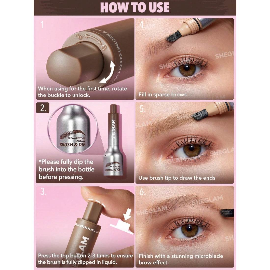 SHEGLAM Brow-fection Brocha Angular y Delineador en Gel-06 Castaño Rojizo