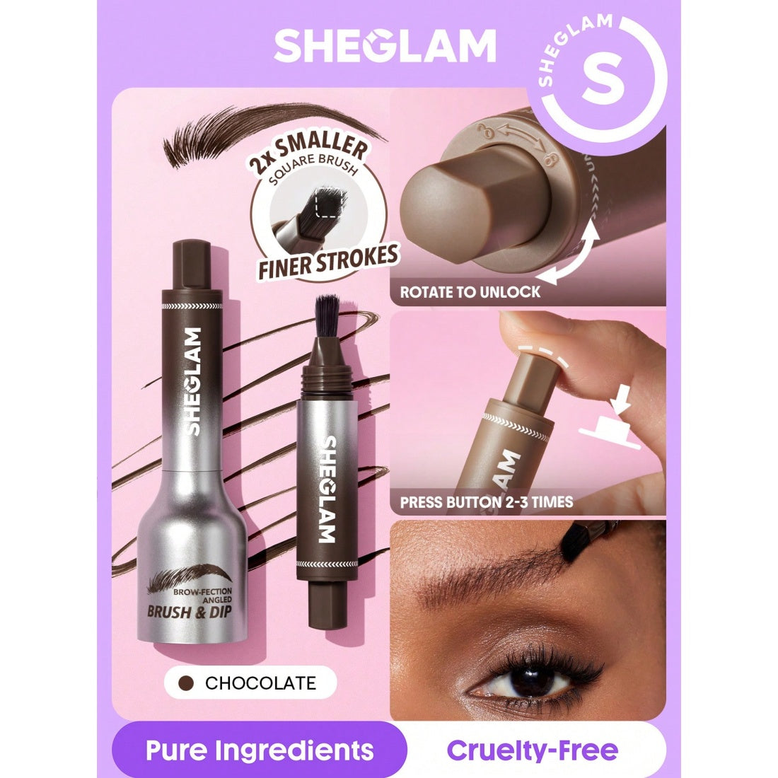 SHEGLAM Brow-fection Abgewinkelter Pinsel & Dip-08 Chocolate
