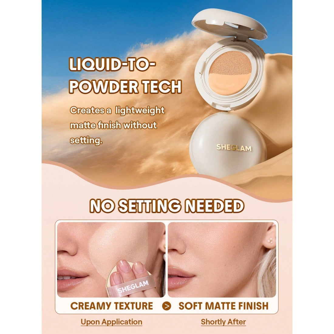 SHEGLAM Lock & Go Lang anhaltende Cushion-Foundation-Honig